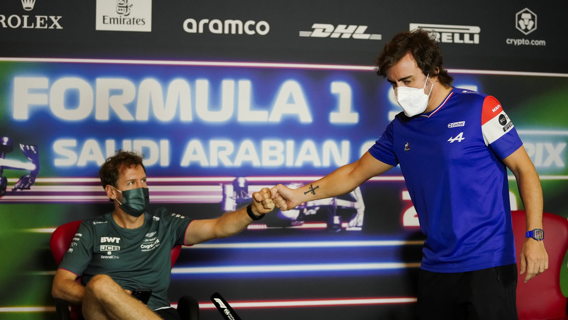 Fernando Alonso y Sebastian Vettel en la rueda de prensa de la FIA
