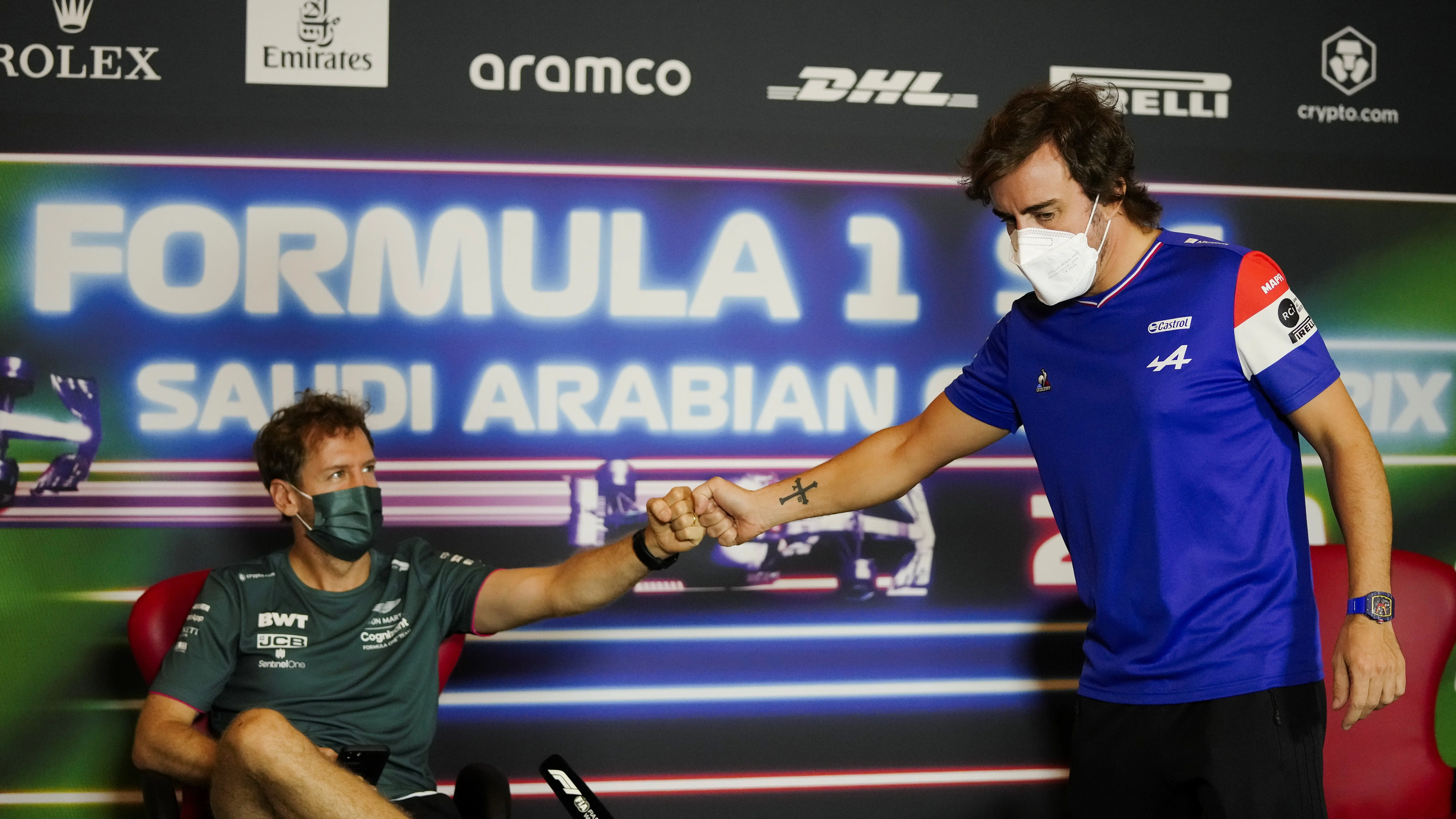 Fernando Alonso y Sebastian Vettel en la rueda de prensa de la FIA Fernando Alonso y Sebastian Vettel en la rueda de prensa de la FIA