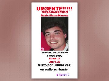 Las principales líneas de investigación de la desaparición de Pablo Sierra, el joven de Badajoz