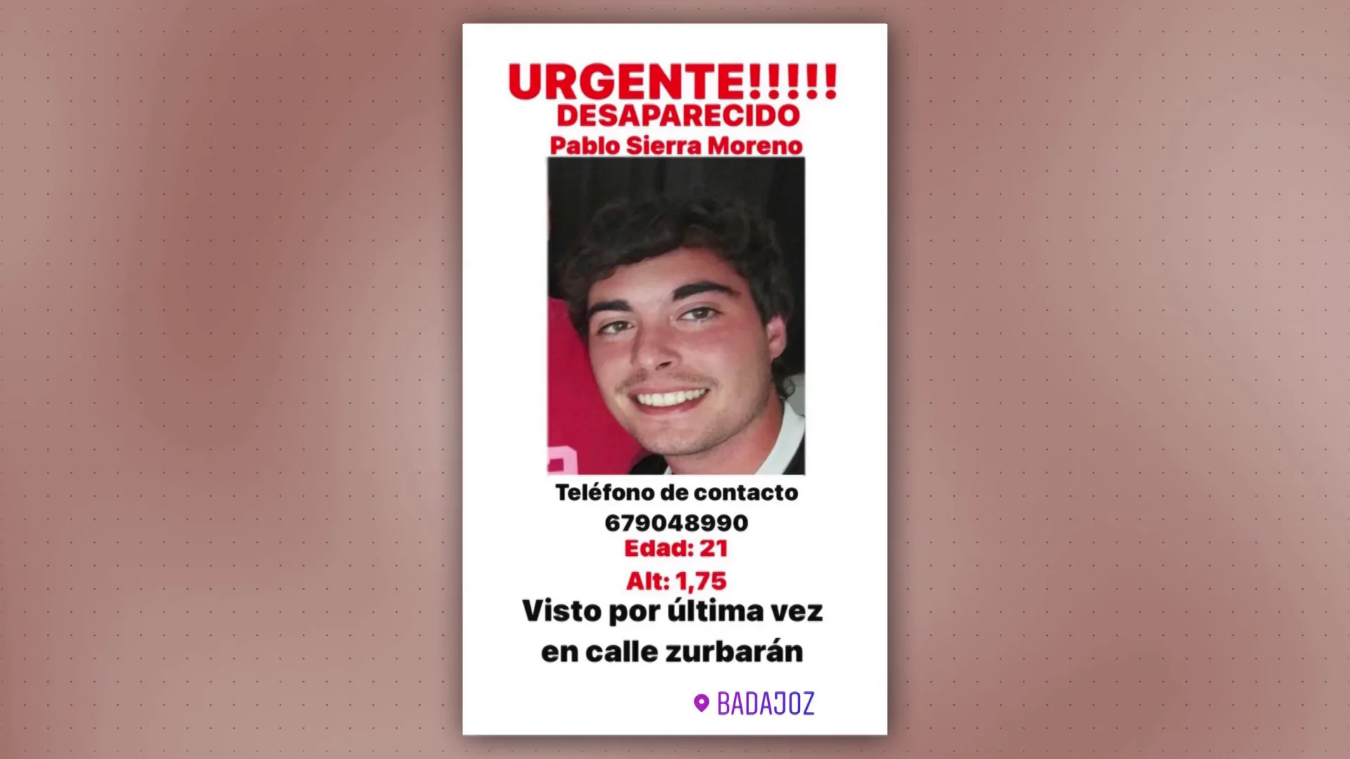 Las principales l&iacute;neas de investigaci&oacute;n de la desaparici&oacute;n de Pablo Sierra, el joven de Badajoz