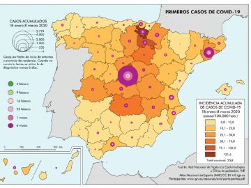 Incidencia acumulada en España entre el 18 de enero y el 8 de marzo de 2020