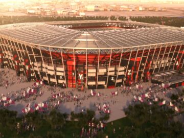 El estadio desmontable y hecho con contenedores del Mundial de Qatar 2022 creado en España