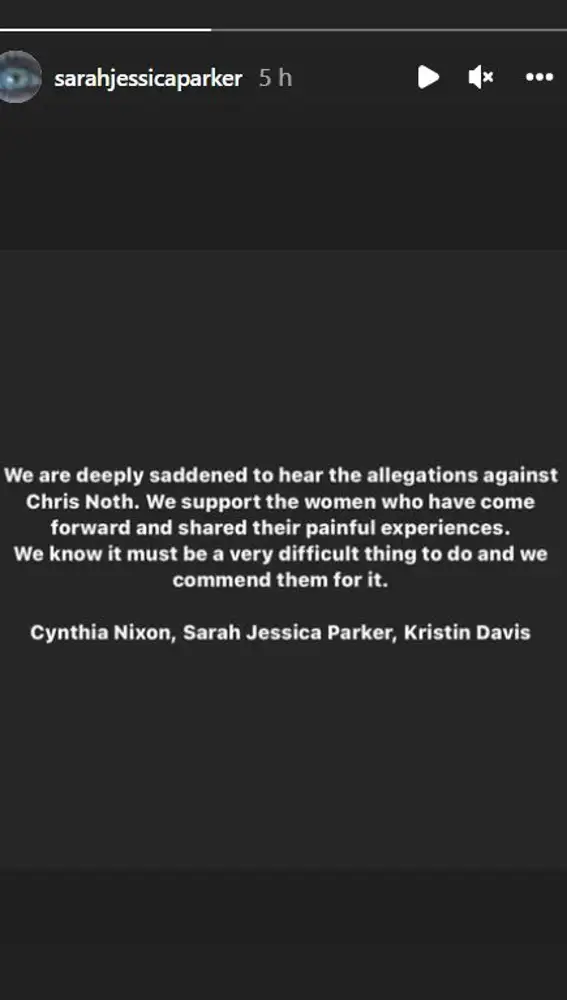 Sarah Jessica Parker publica un comunicado tras las acusaciones de agresión sexual contra Chris Noth