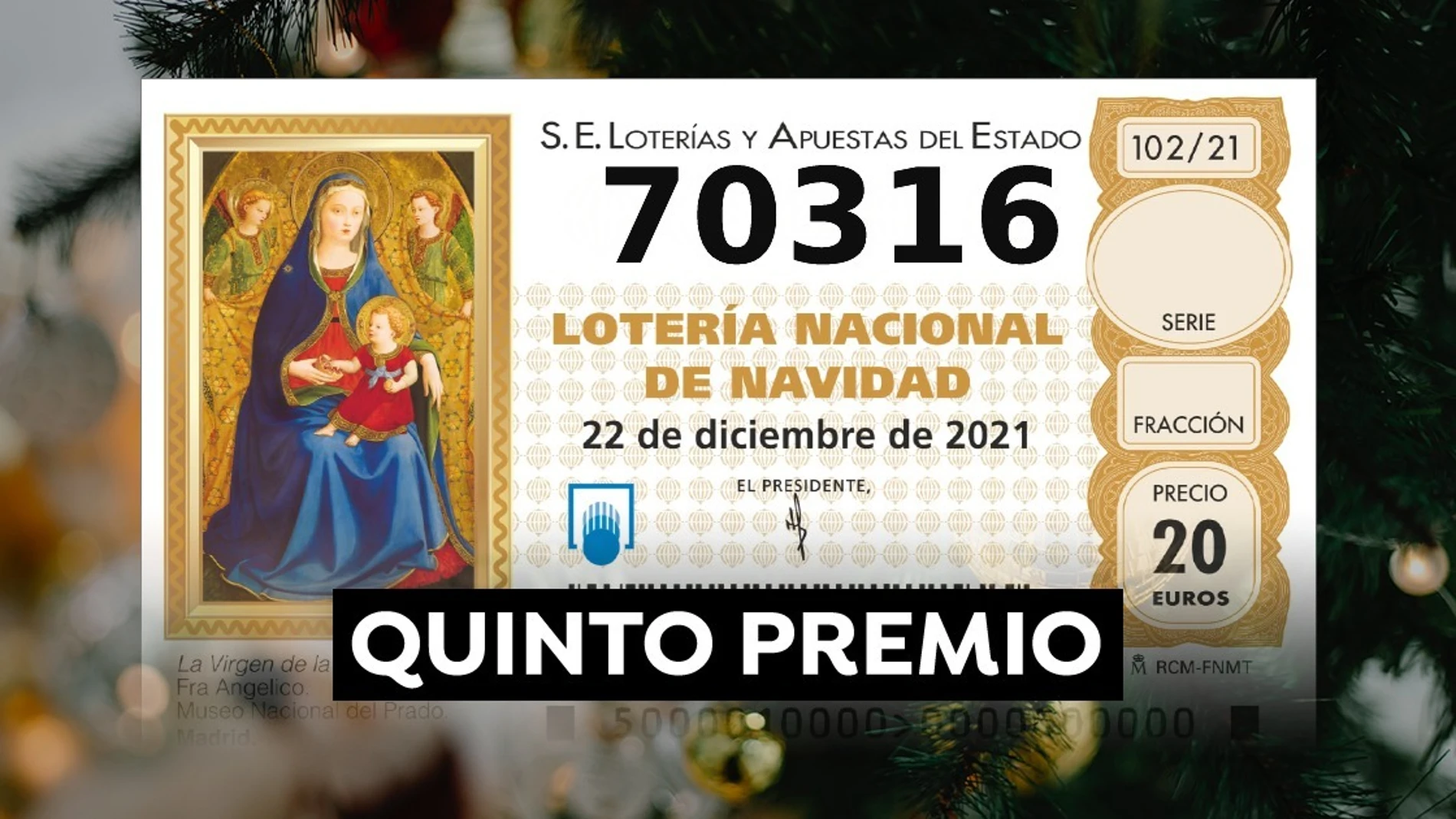 70.316, segundo quinto premio de la Lotería de Navidad 2021