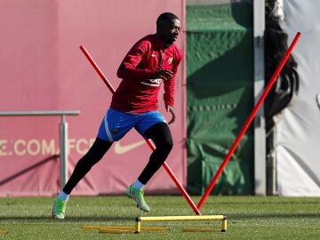 Ousmane Dembélé, en un entrenamiento del Barcelona