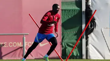 Ousmane Dembélé, en un entrenamiento del Barcelona