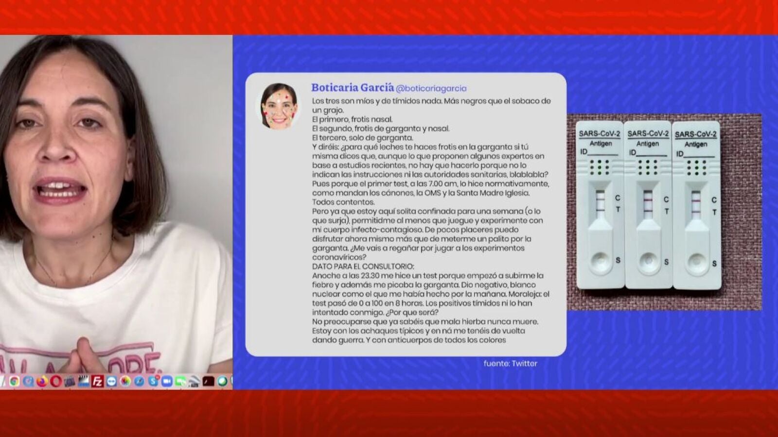 Boticaria García muestra cómo hacer correctamente un test de antígenos de saliva