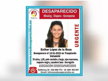Cartel con la fotografía y datos de la joven desaparecida en Traspinedo