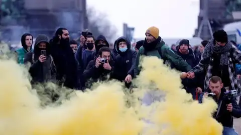 Imagen de la protesta en Bruselas contra las restricciones Imagen de la protesta en Bruselas contra las restricciones