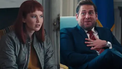 Jennifer Lawrence y Jonah Hill en 'No mires arriba' Jennifer Lawrence y Jonah Hill en 'No mires arriba'