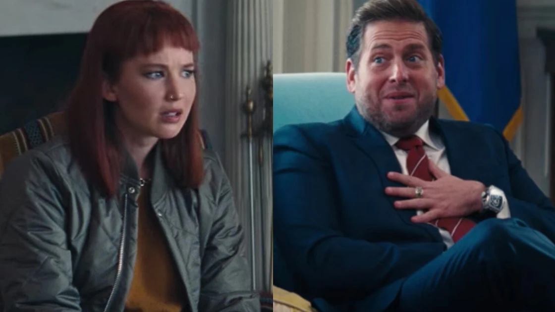 Jennifer Lawrence y Jonah Hill en 'No mires arriba'