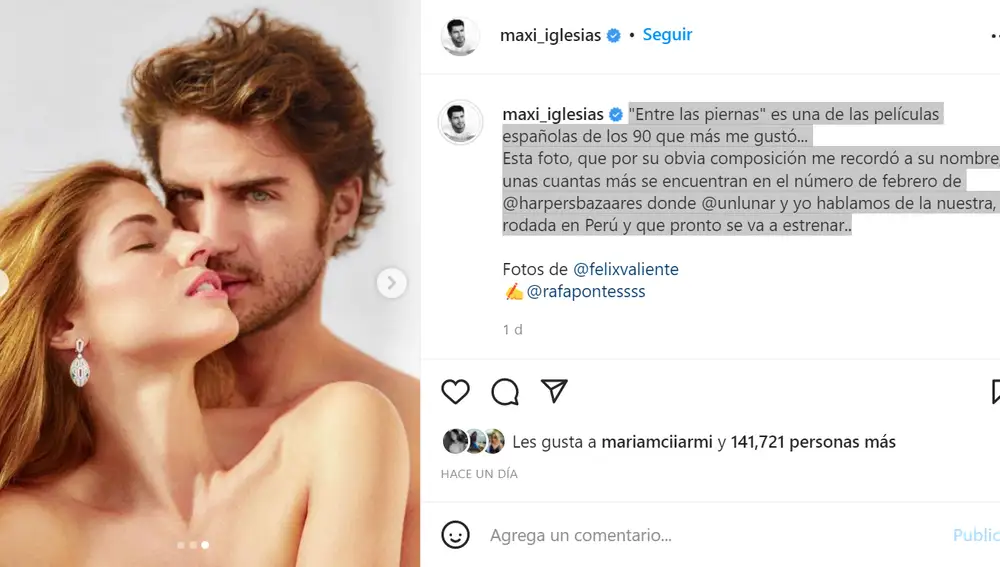 Maxi Iglesias y Stephanie Cayo en Instagram