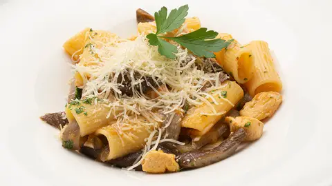 Un plato de pasta excelente: rigatoni con setas y pollo, de Arguiñano Un plato de pasta excelente: rigatoni con setas y pollo, de Arguiñano