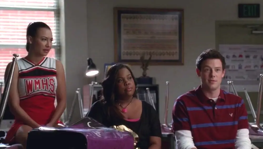 Naya Rivera, Amber Riley y Cory Monteith en 'Glee'