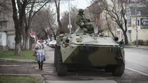 Un tanque del ejército ruso en Crimea Un tanque del ejército ruso en Crimea
