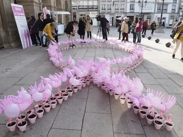 Acto organizado ante el ayuntamiento de Lugo en 2018 con motivo de la celebración del Día Mundial Contra el Cáncer de Mama Acto organizado ante el ayuntamiento de Lugo en 2018 con motivo de la celebración del Día Mundial Contra el Cáncer de Mama