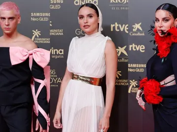 Eduardo Casanova, Verónica Echegu y Jedet en la alfombra roja de los Premios Goya 2022 Eduardo Casanova, Verónica Echegu y Jedet en la alfombra roja de los Premios Goya 2022