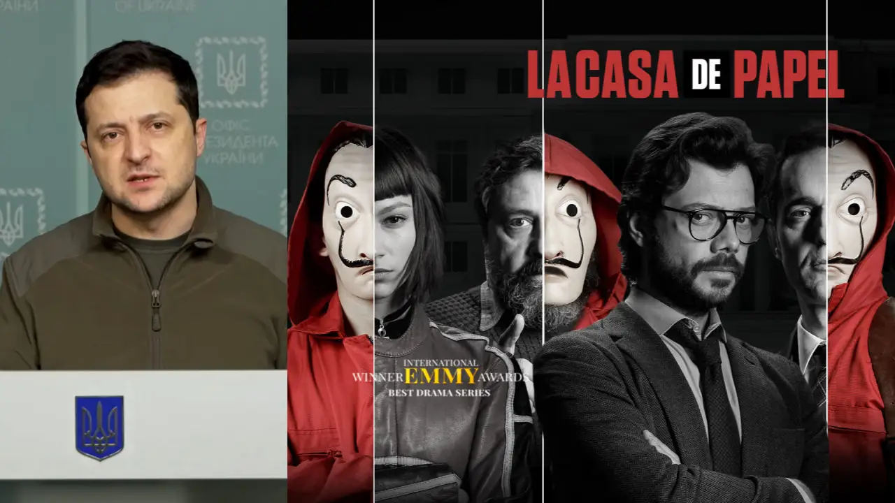 Ucrania recurre a 'La Casa de Papel' para ensalzar a su "héroe" Volodímir Zelenski Ucrania recurre a 'La Casa de Papel' para ensalzar a su "héroe" Volodímir Zelenski