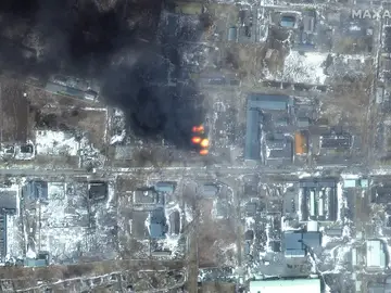 Imagen aérea de la base militar bombardeada por Rusia