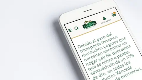 Aviso en la web de Casa Grande de Xanceda de sus descuentos por la huelga de transportistas Aviso en la web de Casa Grande de Xanceda de sus descuentos por la huelga de transportistas