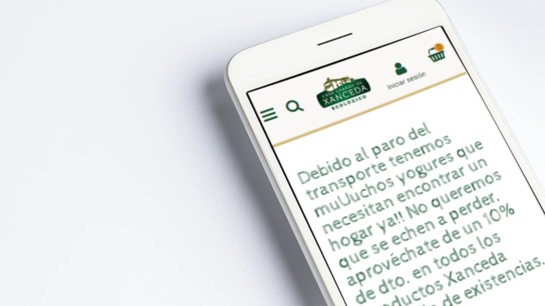 Aviso en la web de Casa Grande de Xanceda de sus descuentos por la huelga de transportistas