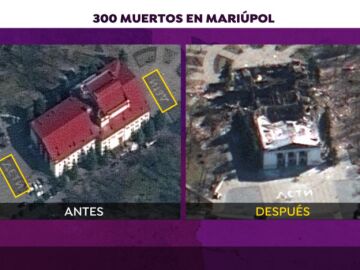 El antes y el después del teatro bombardeado en Mariúpol