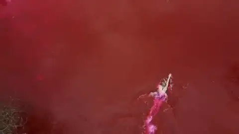 La campeona olímpica Ruta Meilutyte nada 'en sangre' frente a la Embajada rusa La campeona olímpica Ruta Meilutyte nada 'en sangre' frente a la Embajada rusa