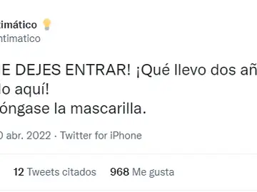Los mejores memes del fin de la mascarilla en interiores: "QUÉ ME DEJES ENTRAR! ¡Qué llevo dos años trabajando aquí!" Los mejores memes del fin de la mascarilla en interiores: "QUÉ ME DEJES ENTRAR! ¡Qué llevo dos años trabajando aquí!"