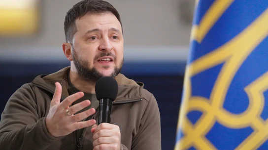 El presidente ucraniano, Volodimir Zelensky, en una rueda de prensa en Kiev. El presidente ucraniano, Volodimir Zelensky, en una rueda de prensa en Kiev.