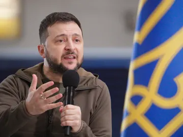 El presidente ucraniano, Volodimir Zelensky, en una rueda de prensa en Kiev. El presidente ucraniano, Volodimir Zelensky, en una rueda de prensa en Kiev.
