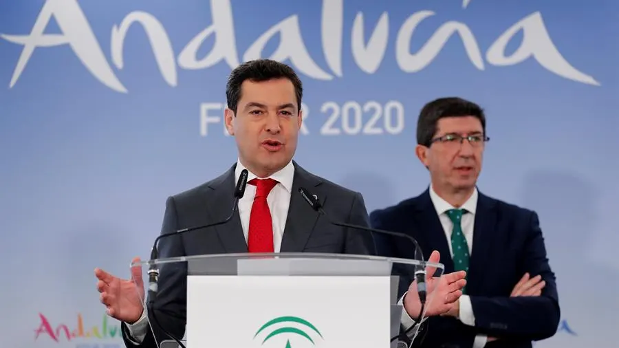 El presidente de la Junta de Andalucía, Juan Manuel Moreno, y su exvicepresidente, Juan Marín El presidente de la Junta de Andalucía, Juan Manuel Moreno, y su exvicepresidente, Juan Marín