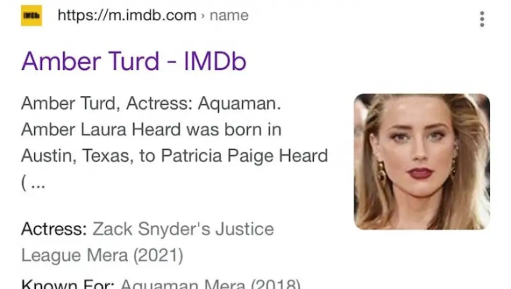 Así aparecía el nombre de Amber Heard en búsquedas tras el hackeo