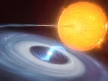 Representación artística de un sistema de dos estrellas donde pueden tener lugar micronovas Representación artística de un sistema de dos estrellas donde pueden tener lugar micronovas