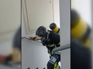 La espectacular carrera vertical de los bomberos en una torre de Madrid