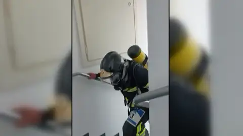La espectacular carrera vertical de los bomberos en una torre de Madrid La espectacular carrera vertical de los bomberos en una torre de Madrid