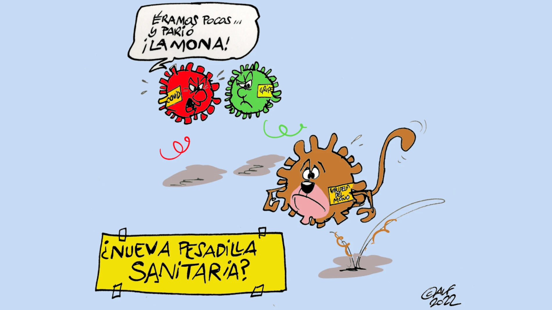 Viñeta gráfica de Alfredo Boto-Hervás sobre la viruela del mono