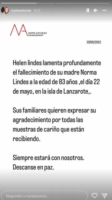 Comunicado Helen Lindes Comunicado Helen Lindes