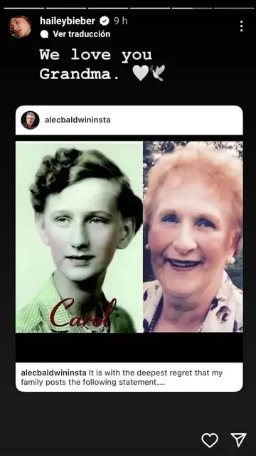 Hailey Bieber comparte la publicación de Alec Baldwin en Instagram Hailey Bieber comparte la publicación de Alec Baldwin en Instagram