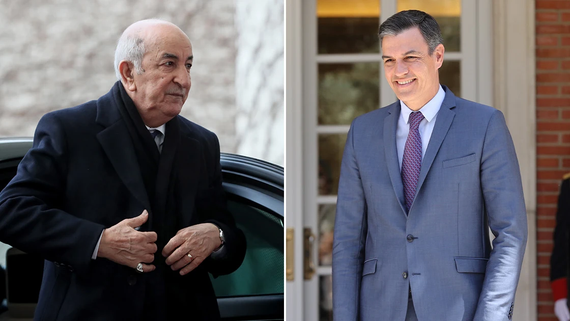 El presidente argelino, Abdelmadjid Tebboune y el presidente espa&ntilde;ol, Pedro S&aacute;nchez