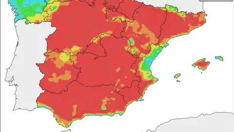 Mapa de niveles de riesgo de incendio previstos. Península y Baleares Mapa de niveles de riesgo de incendio previstos. Península y Baleares