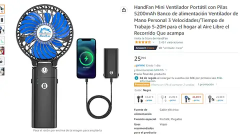 Ventilador de mano de Amazon. Ventilador de mano de Amazon.