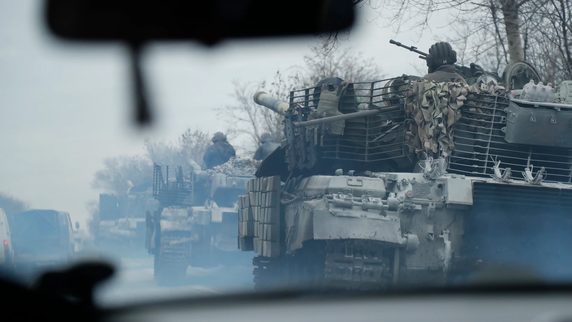 Imagen de archivo de una columna de tanques ucranianos cerca de Severodonetsk