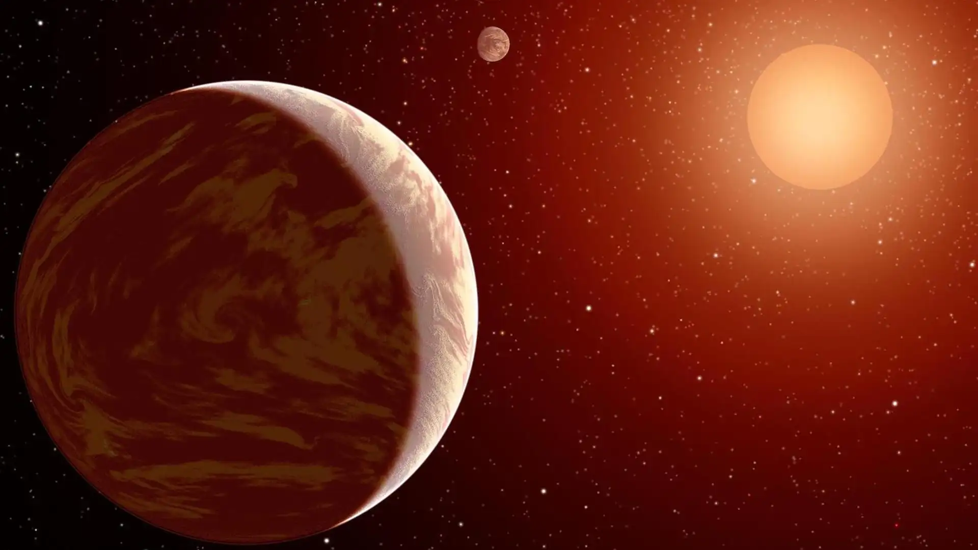 Representación artística de un sistema planetario con dos supertierras Representación artística de un sistema planetario con dos supertierras