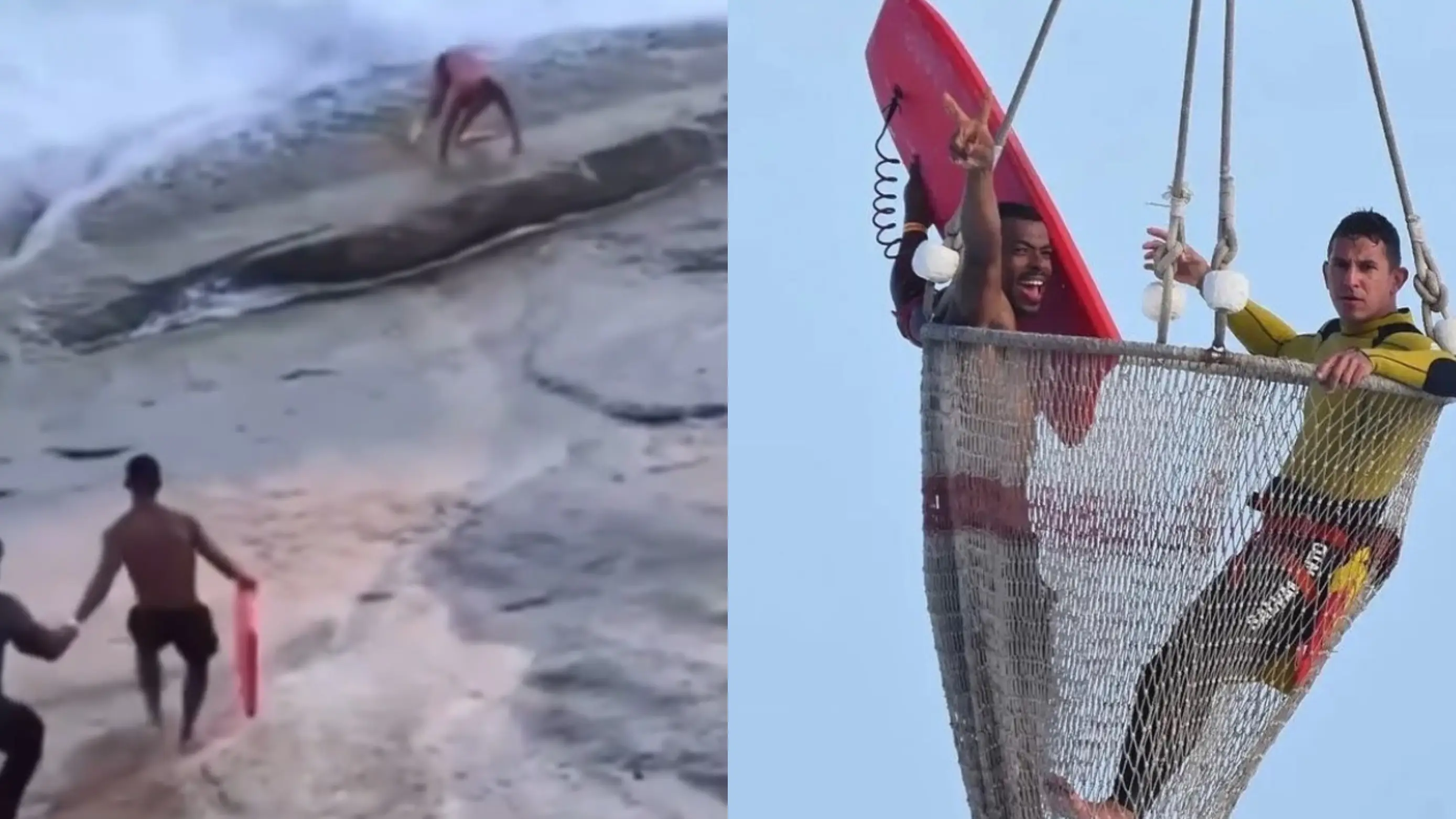 Momento en que un bodyboarder salva la vida de un socorrista en Brasil Momento en que un bodyboarder salva la vida de un socorrista en Brasil