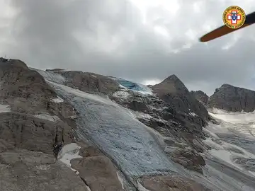 Imagen del glaciar de la Marmolada tras el desprendimiento