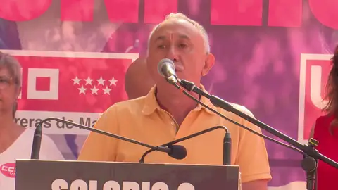 Pepe Álvarez, secretario general de UGT, durante la reunión celebrada hoy entre los sindicatos Pacto de rentas