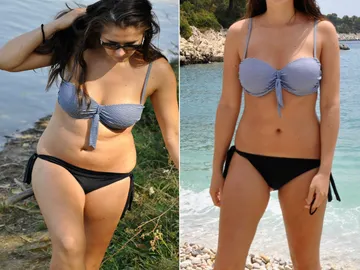 La misma mujer, antes y después de un cambio de peso. La misma mujer, antes y después de un cambio de peso.