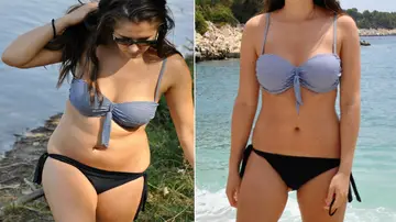 La misma mujer, antes y después de un cambio de peso.