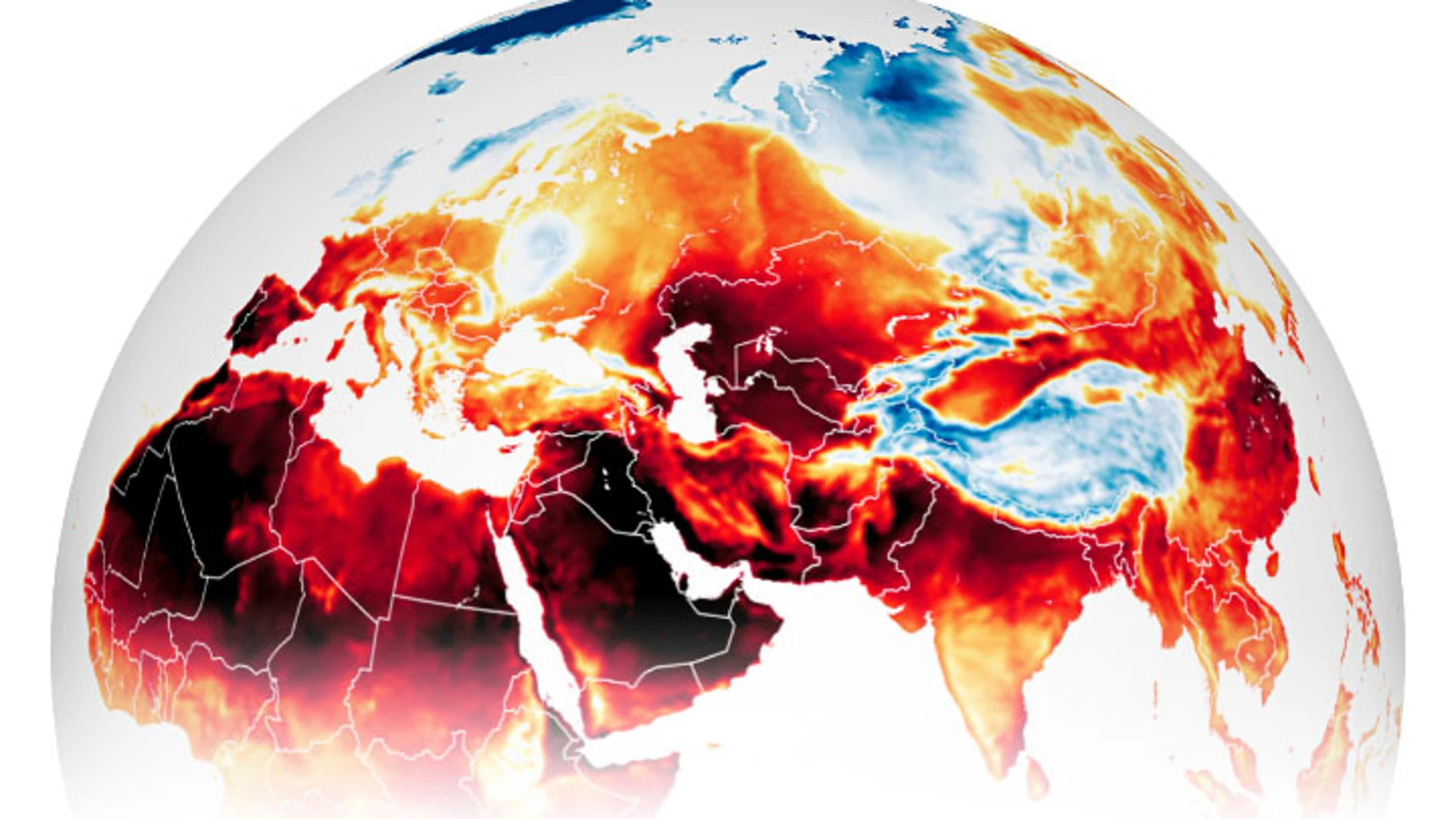 Mapa de las altas temperaturas registradas en el norte de África, Oriente Medio y Asia