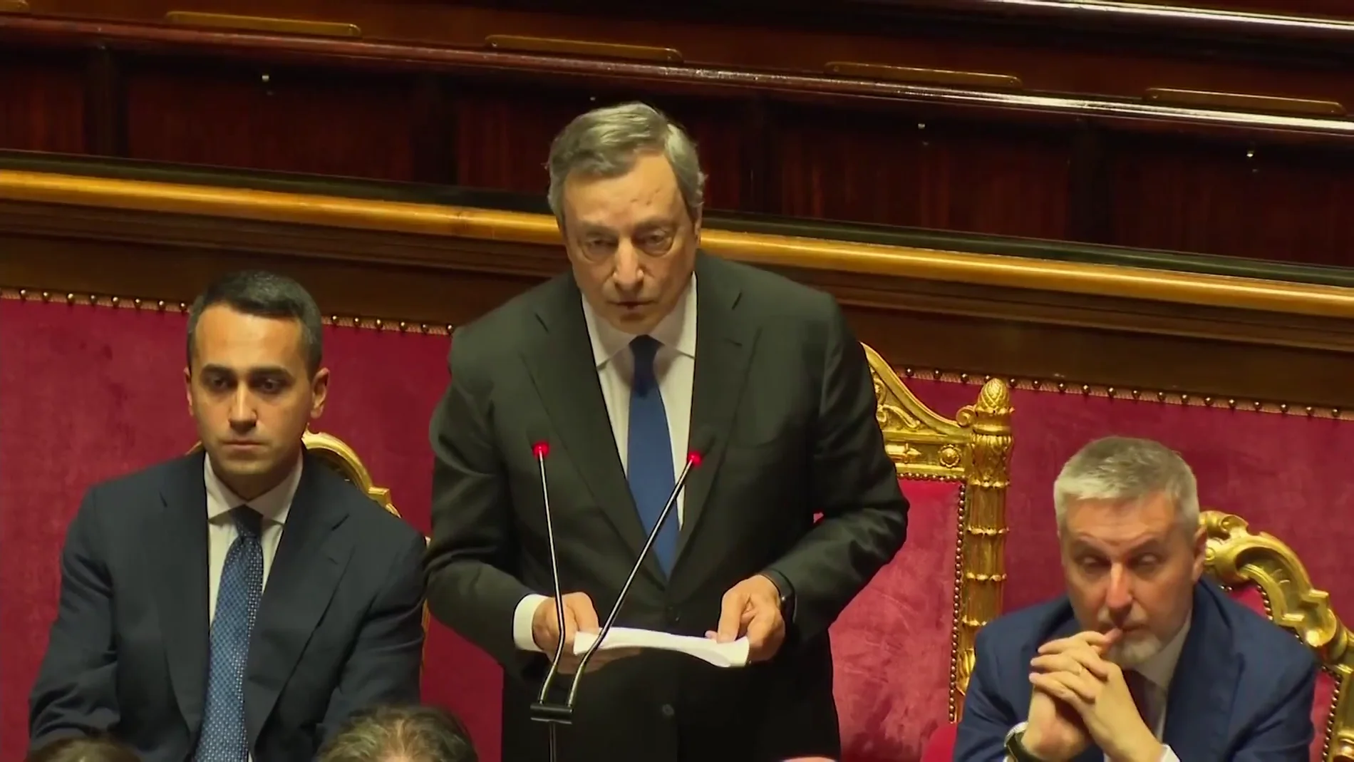 El primer ministro de Italia, Mario Draghi, interviene ante el Senado